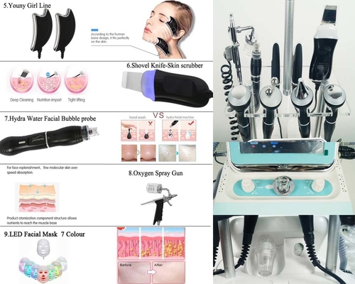 9 en 1 dispositivo de la máquina H2O2 Hydrafacial Dermabrasion del cuidado de piel del oxígeno del RF