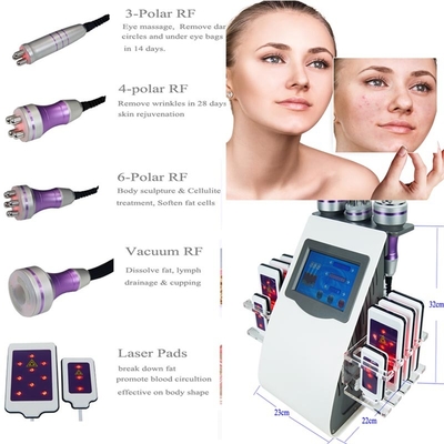 6 en 1 vacío gordo RF de la máquina de la pérdida de la cavitación del laser Lipo multipolar